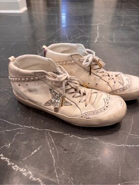 Golden Goose Mid Star White Leather with Pearl Accent